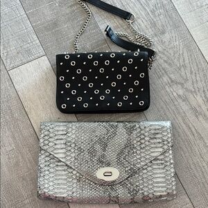 Chic Black Studded and Snakeskin Clutch Set